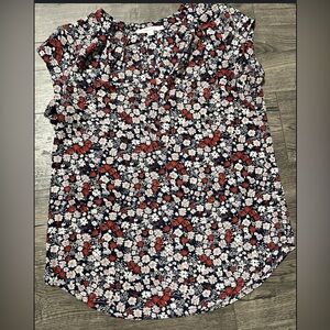 Fun2Fun Navy Floral Blouse | Cap Sleeve | V-Neck